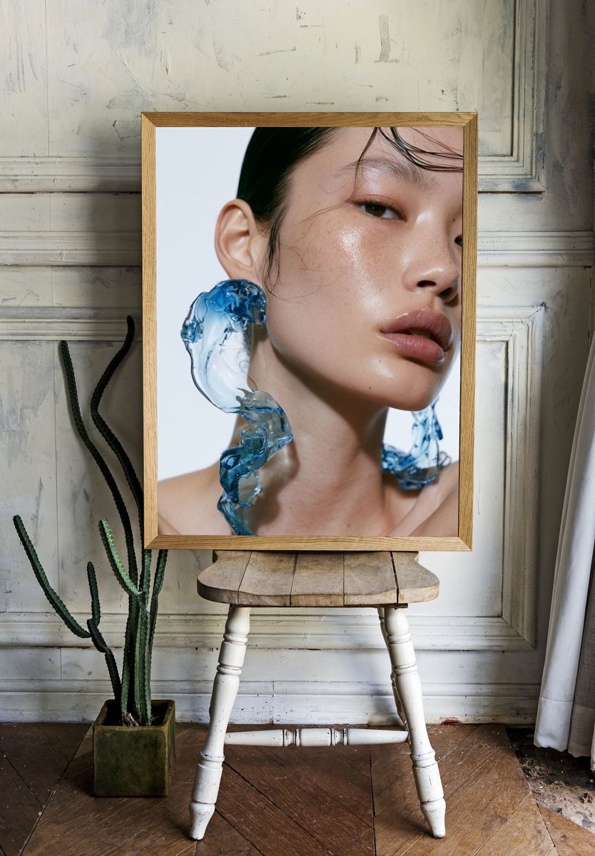 Blue Glass Portrait Photography Poster. — room view 1