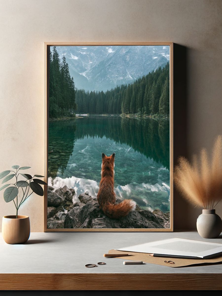 Fox by Alpine Lake Poster. — room view 2