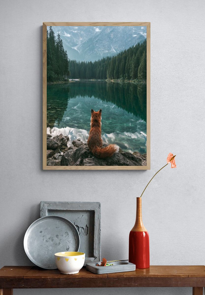 Fox by Alpine Lake Poster. — room view 3