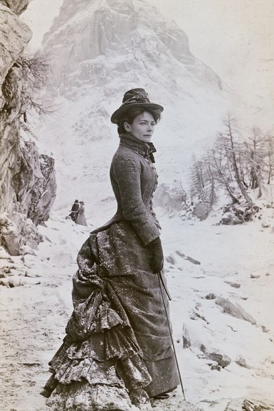Victorian Woman in Snowy Alps Print. poster