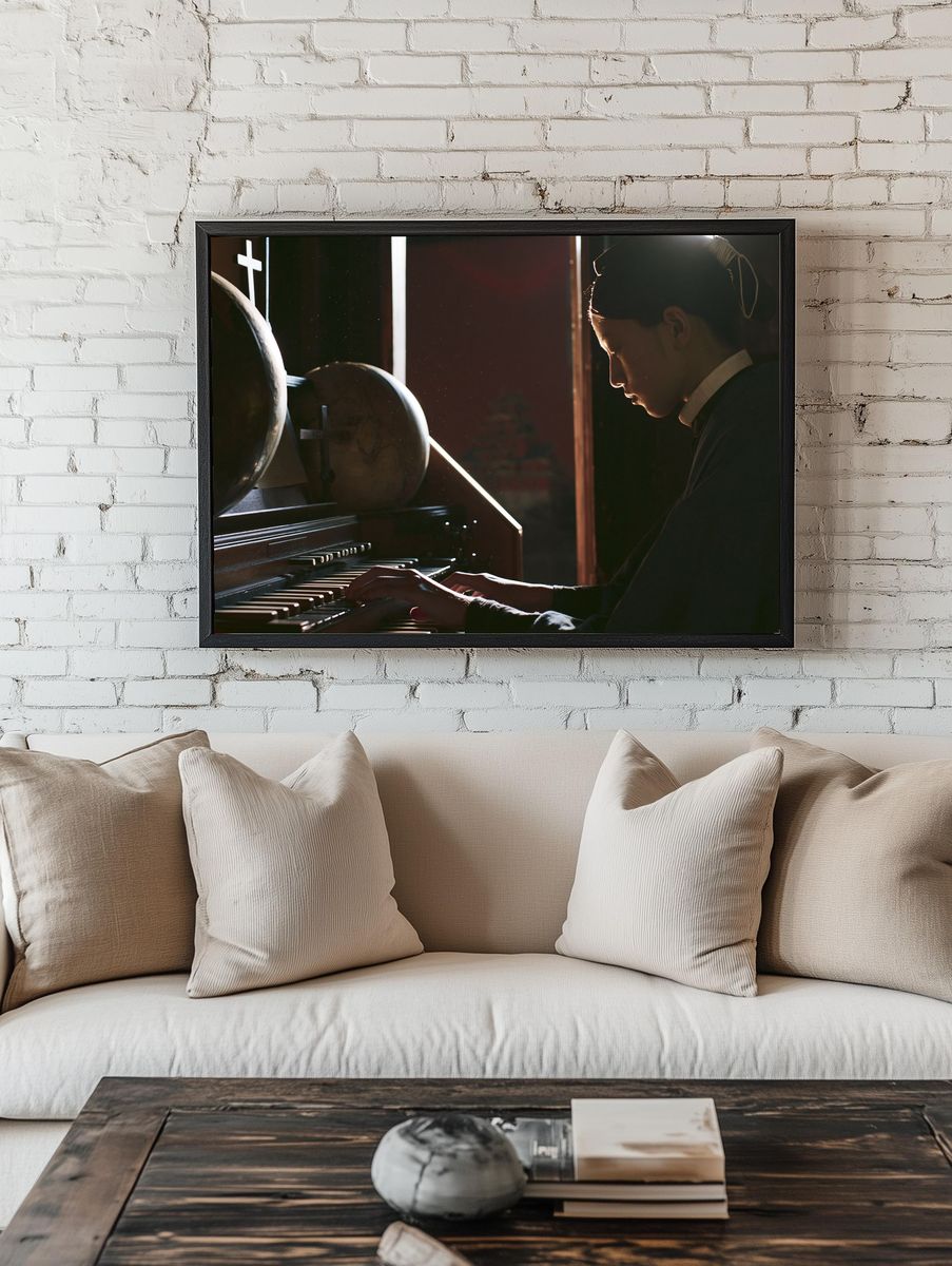 Pianist in Candlelight Photography Poster. room preview