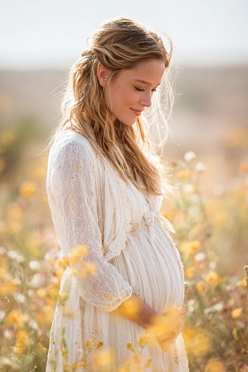 Pregnant Woman in Wildflowers Photography Poster. poster — photography art