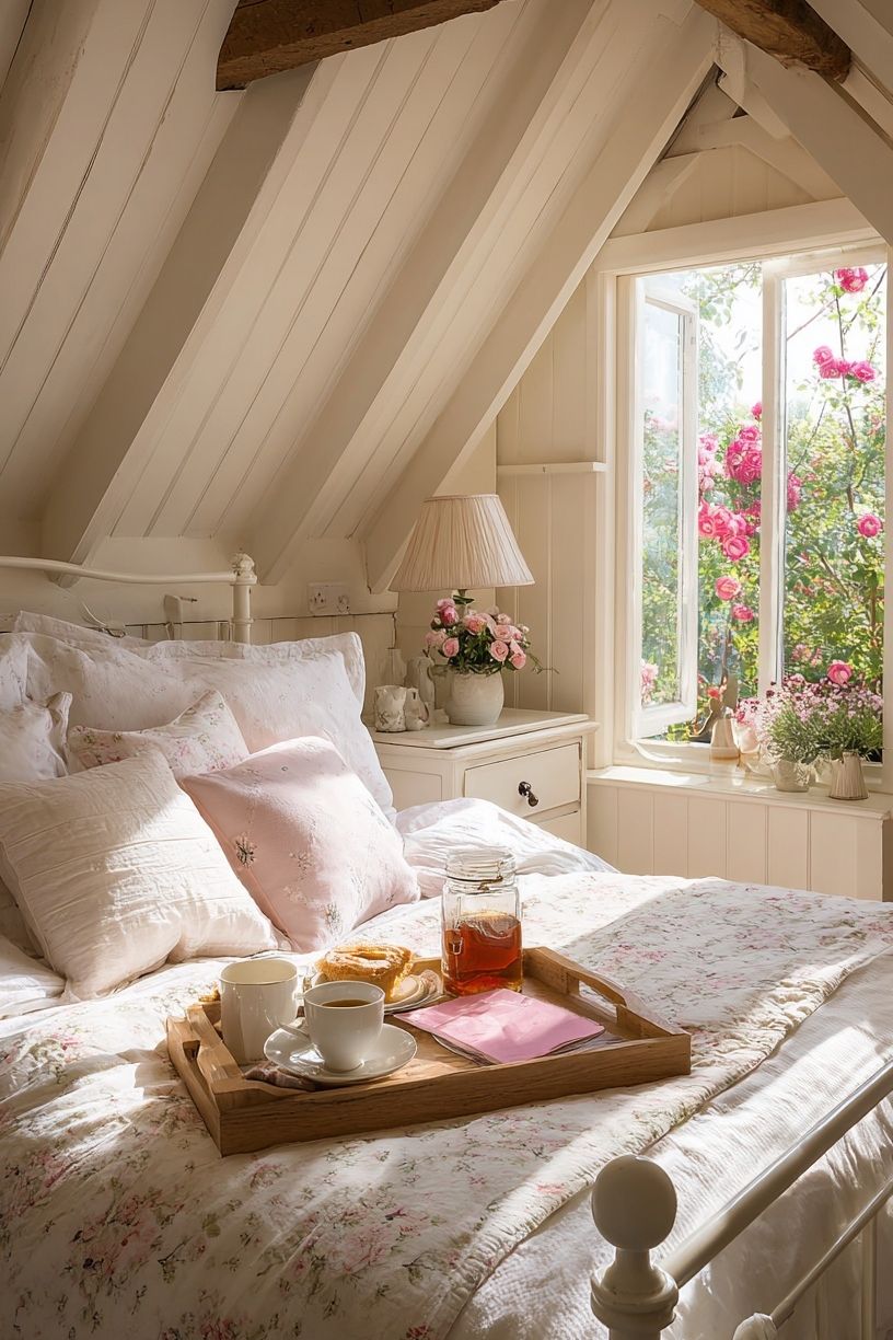 Cozy Cottage Bedroom Photography Poster. poster detail