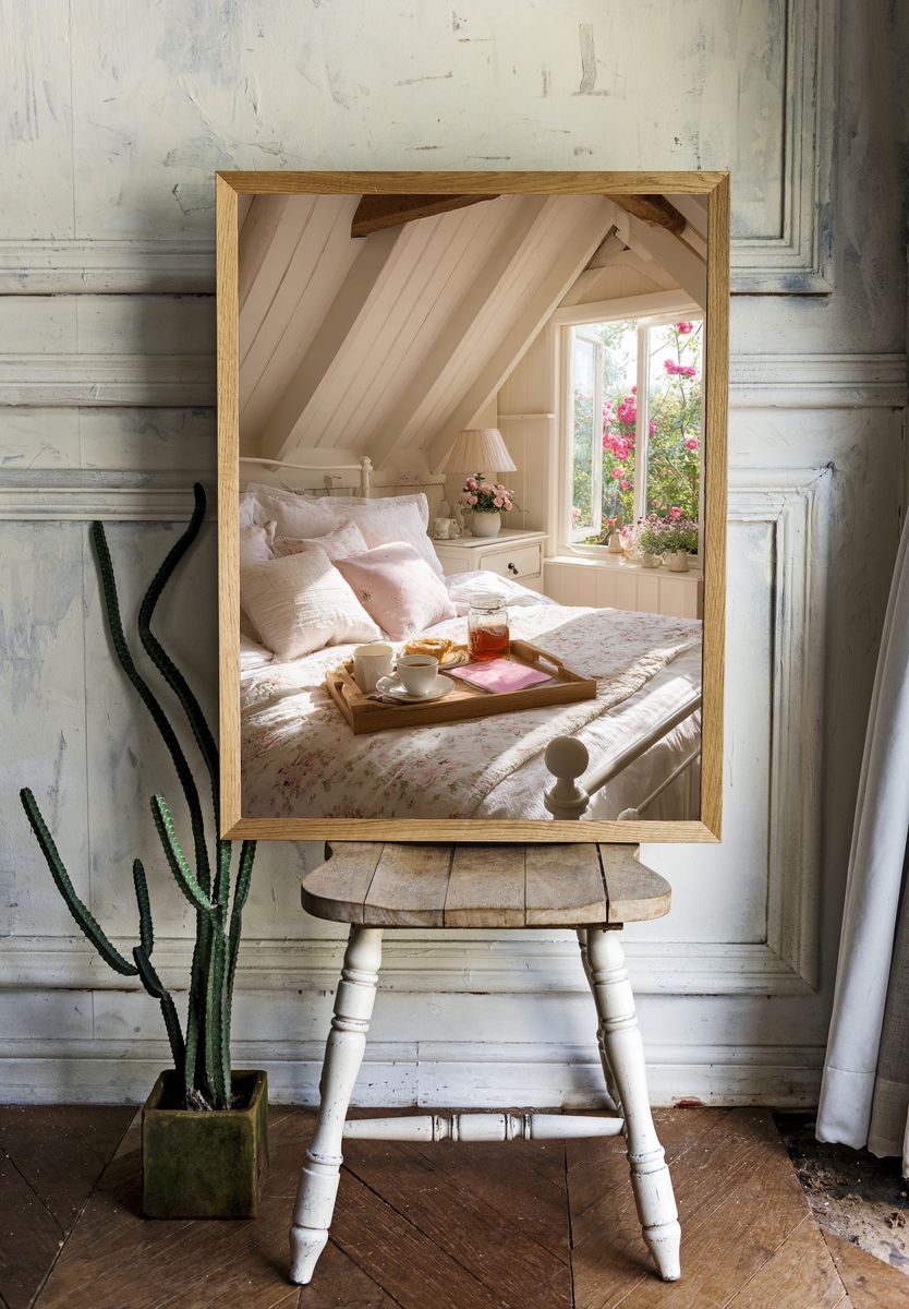 Cozy Cottage Bedroom Photography Poster. — room view 1