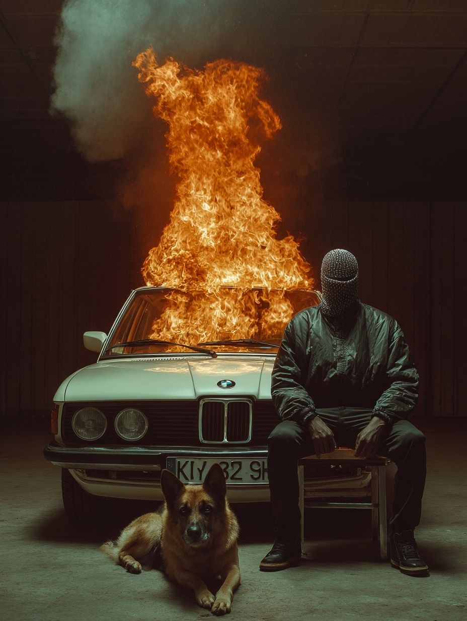 Burning Car Noir Photography Poster. poster detail