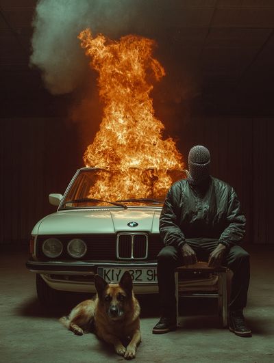 Burning Car Noir Photography Poster. poster print