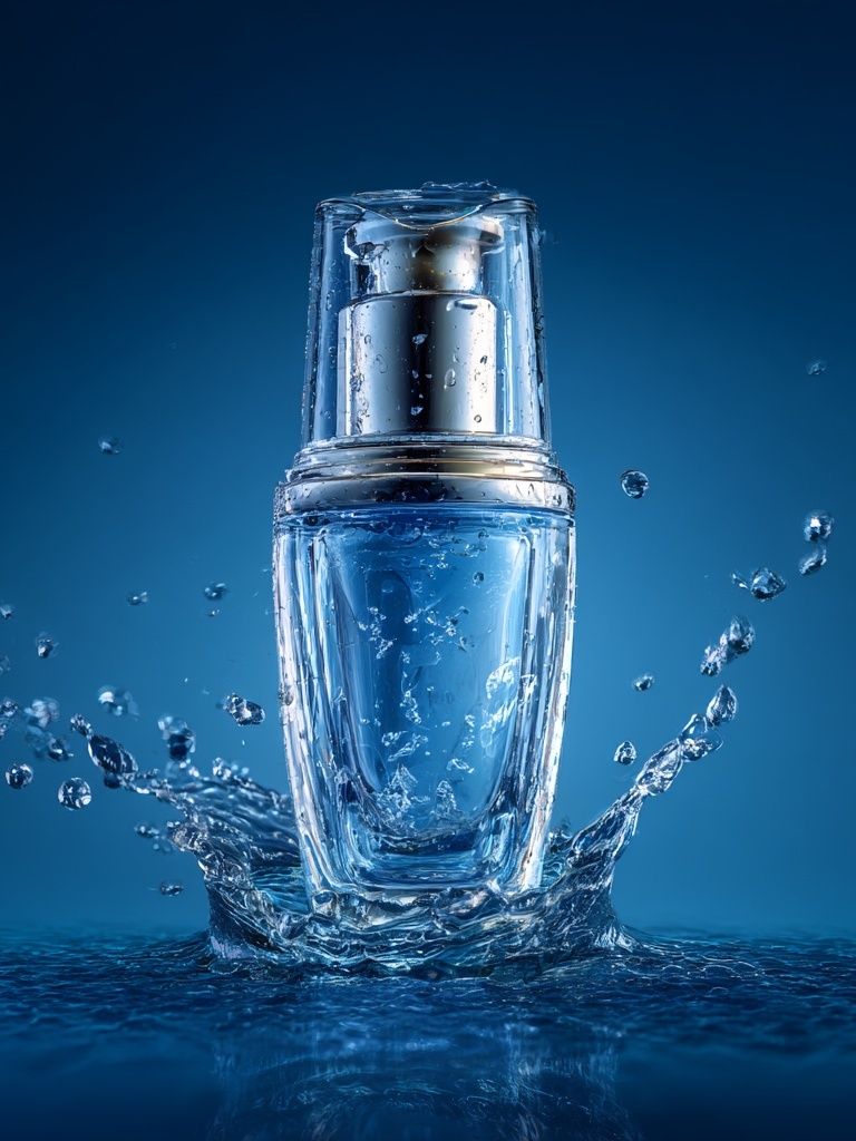 Blue Cosmetic Bottle Photography Poster. poster detail