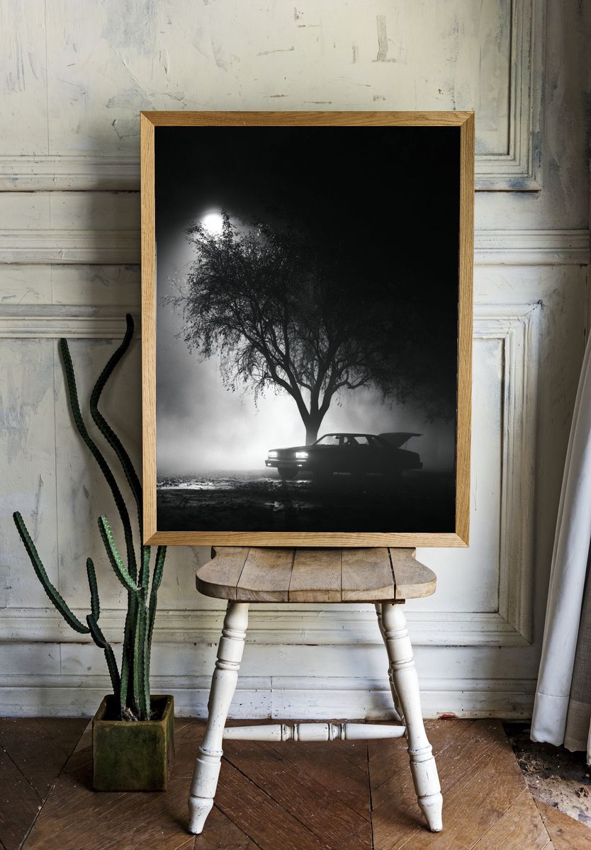 Foggy Night Car Silhouette Poster. room preview