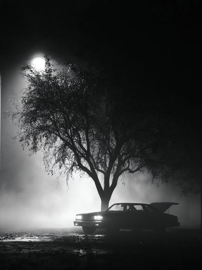 Foggy Night Car Silhouette Poster.