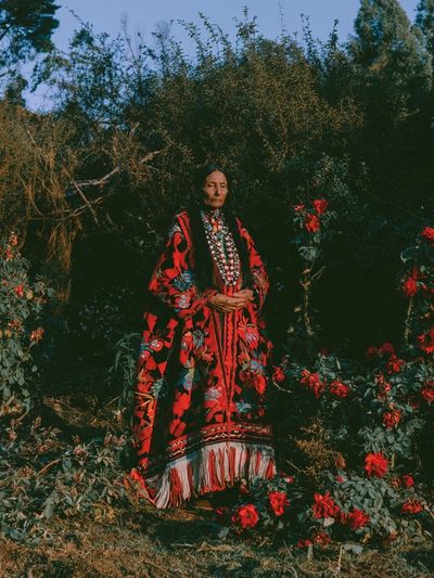 Indigenous Portrait in Rose Garden Poster.