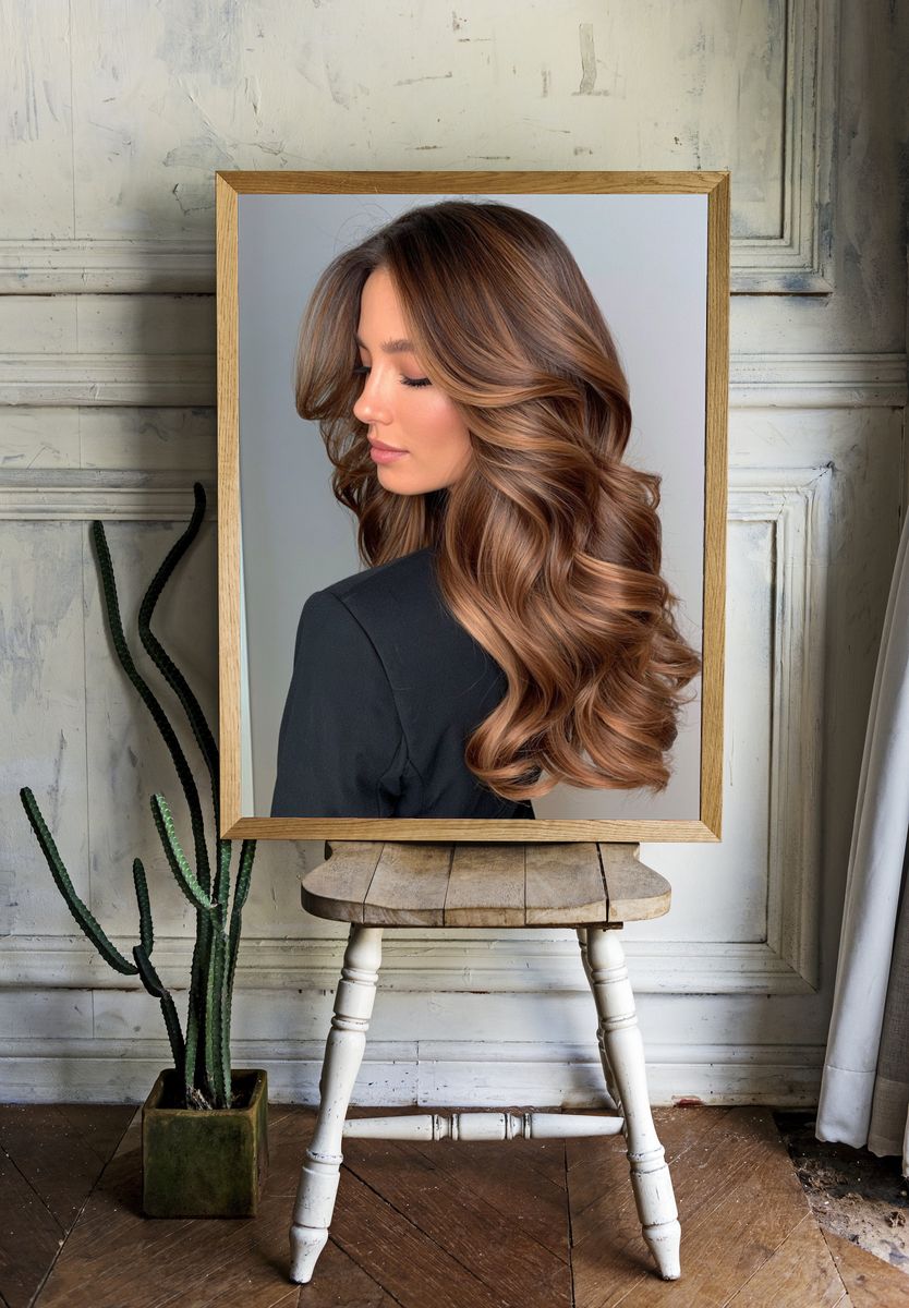Glossy Brunette Portrait Poster. — room view 1