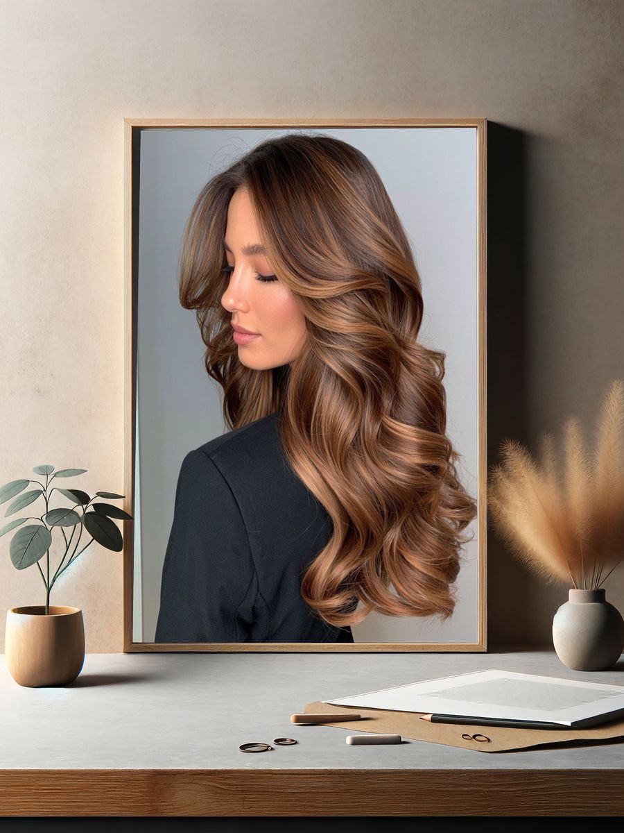 Glossy Brunette Portrait Poster. — room view 2
