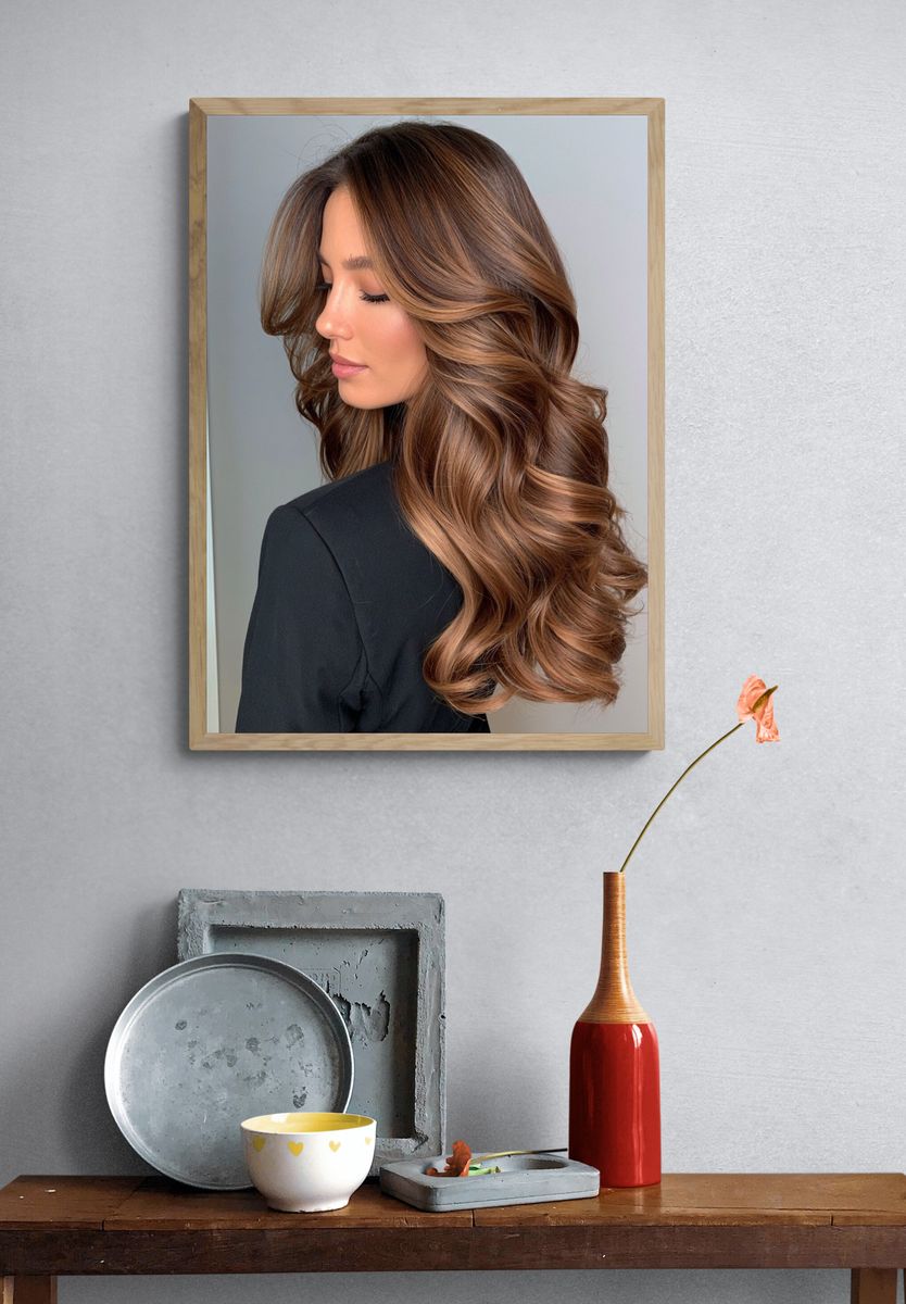 Glossy Brunette Portrait Poster. — room view 3