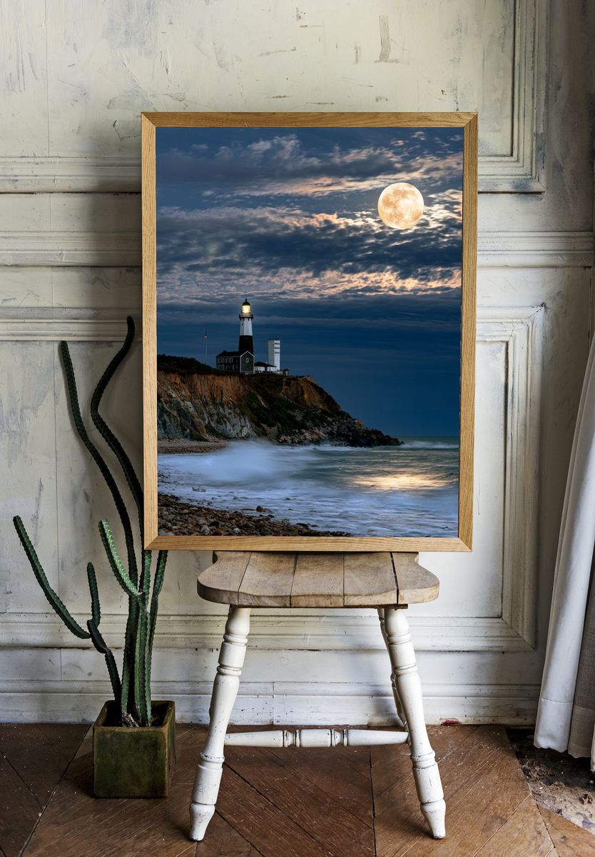 Moonlit Lighthouse Coast Poster. — room view 1