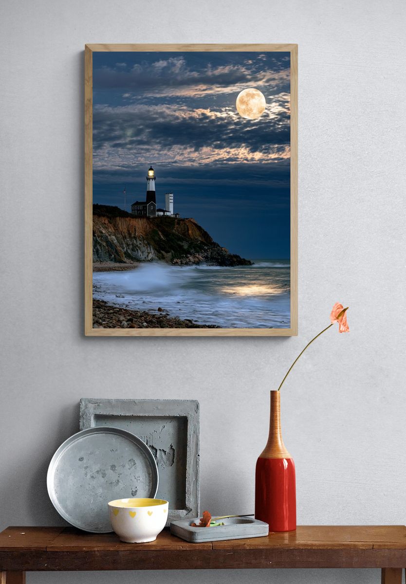 Moonlit Lighthouse Coast Poster. — room view 3
