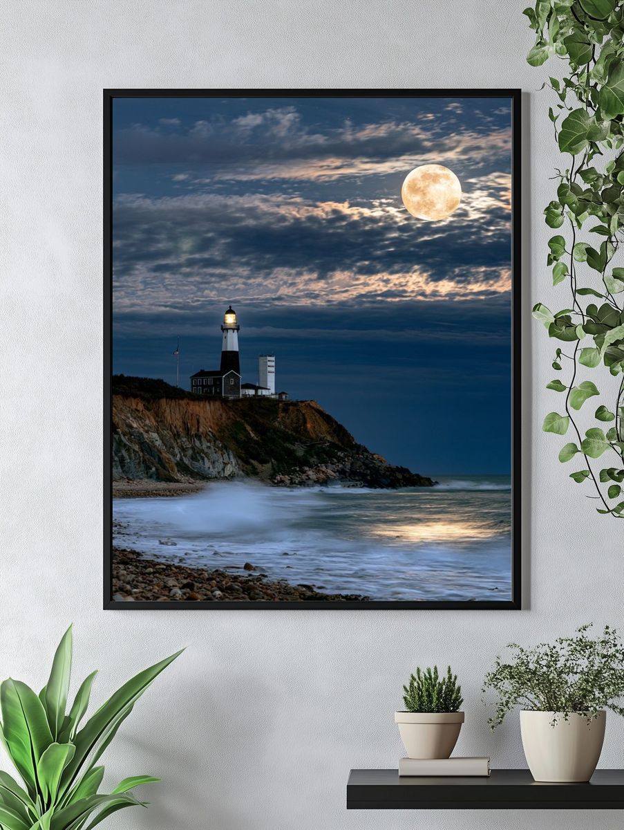 Moonlit Lighthouse Coast Poster. — room view 4