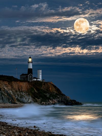 Moonlit Lighthouse Coast Poster. poster