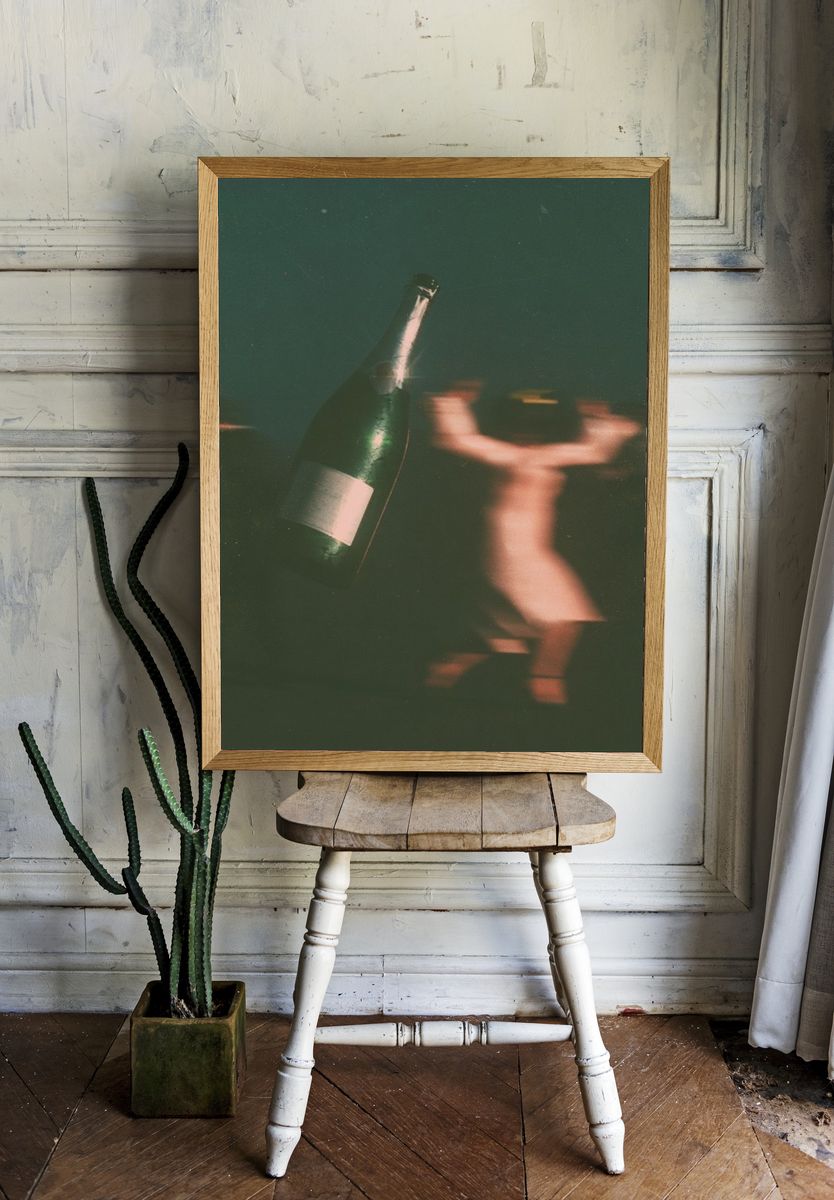 Champagne Bottle Motion Blur Poster. — room view 1