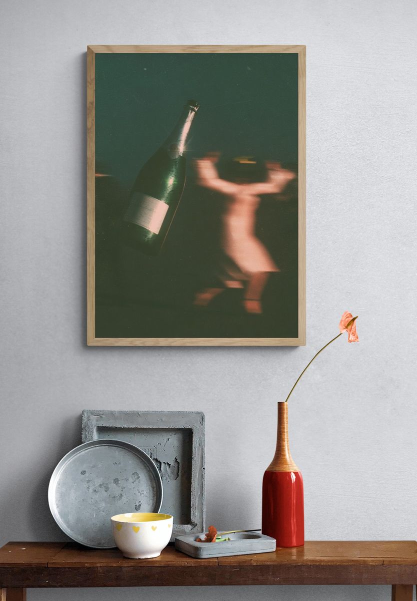 Champagne Bottle Motion Blur Poster. — room view 3