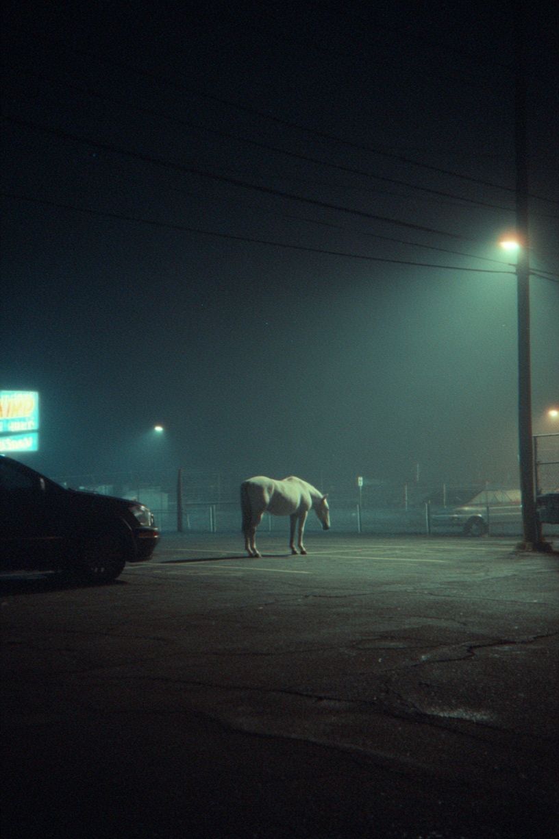 Foggy Horse Night Street Poster. poster detail