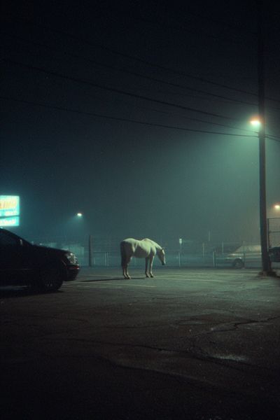 Foggy Horse Night Street Poster. poster print