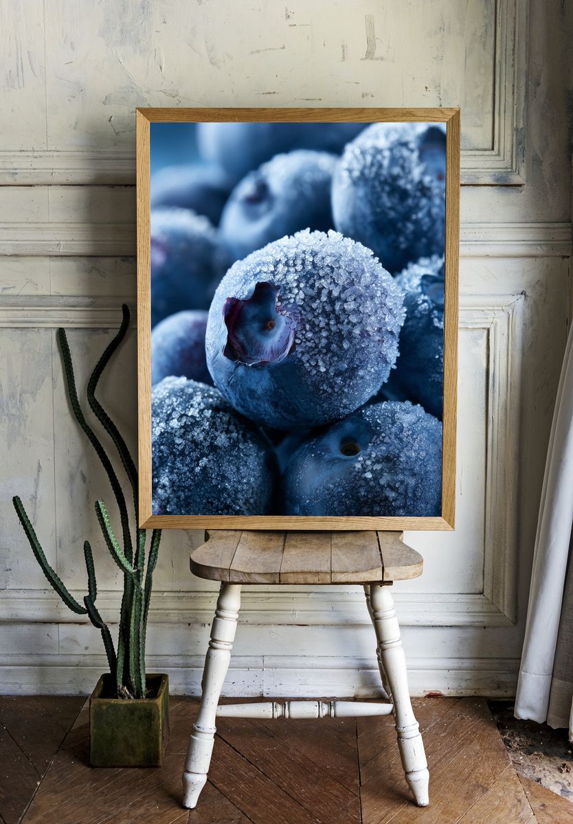 Frozen Blueberries Photography Poster. room preview