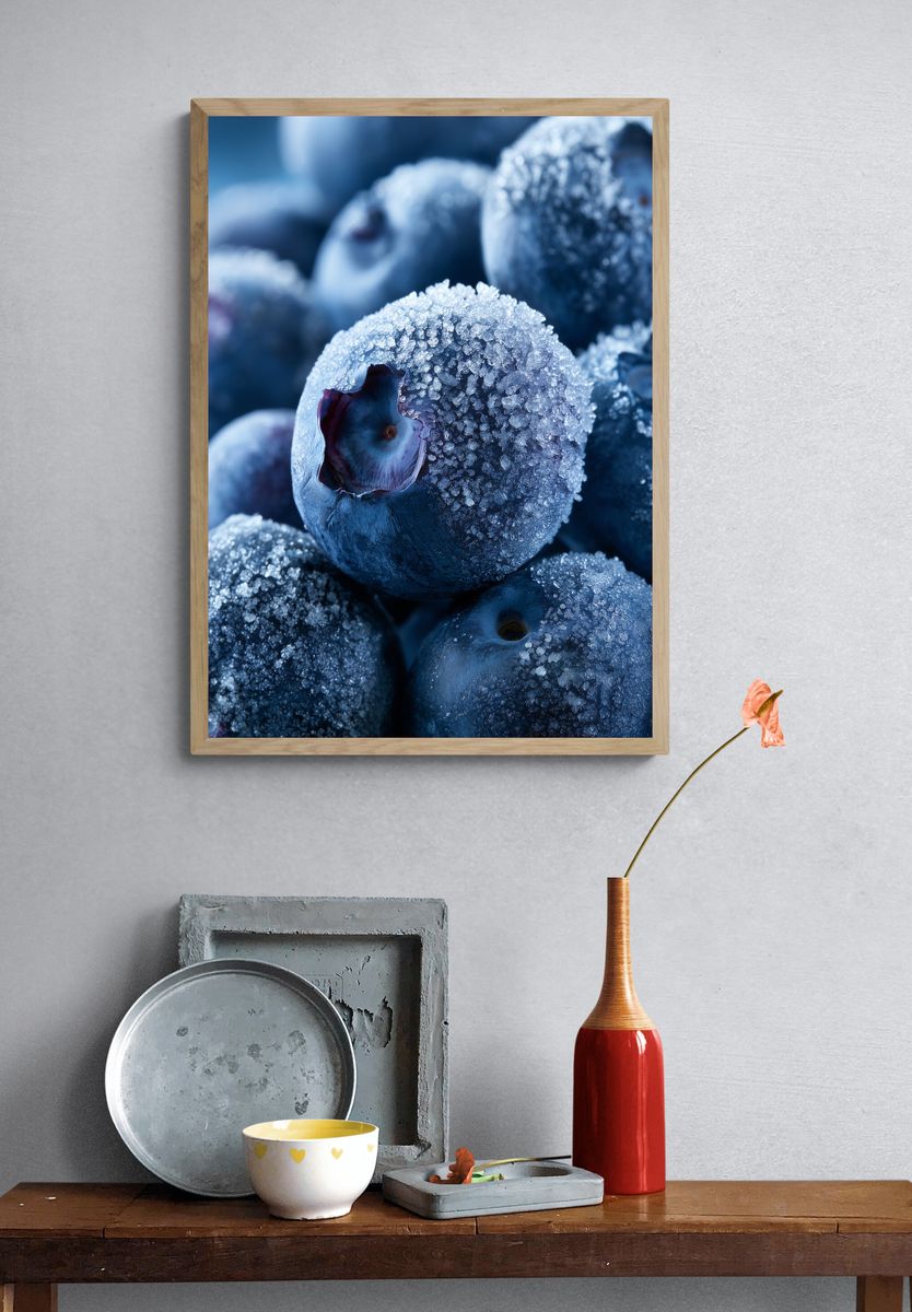 Frozen Blueberries Photography Poster. — room view 3