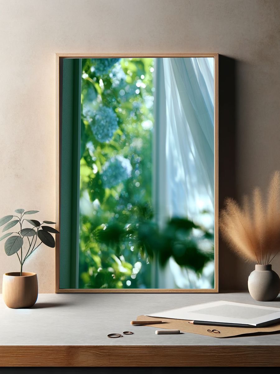 Sunlit Garden Window Photography Poster. — room view 2