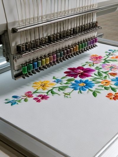 Embroidery Machine Floral Print. poster
