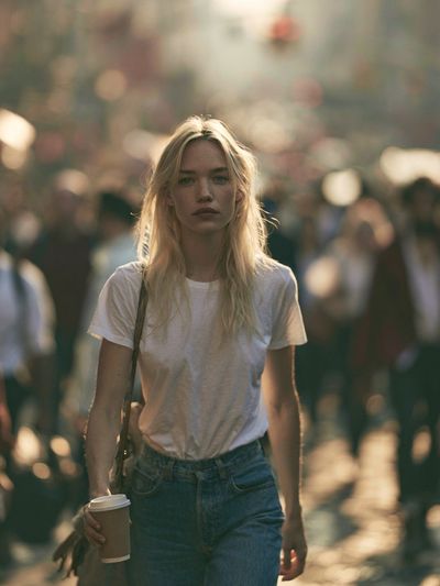 Blonde Woman in Crowd Photography Poster. poster