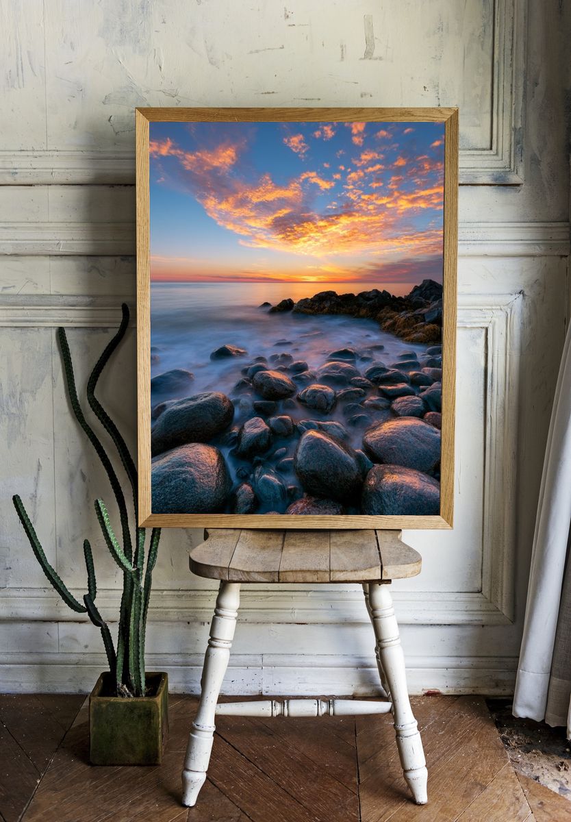 Sunset Rocky Shoreline Photography Poster. — room view 1