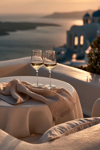 Santorini Sunset Wine Photography Poster.