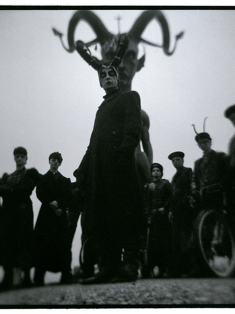 Surreal Masked Figures Photography Poster. poster detail
