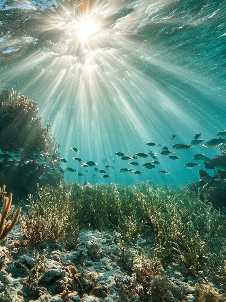 Sunlit Coral Reef Photography Poster. poster detail