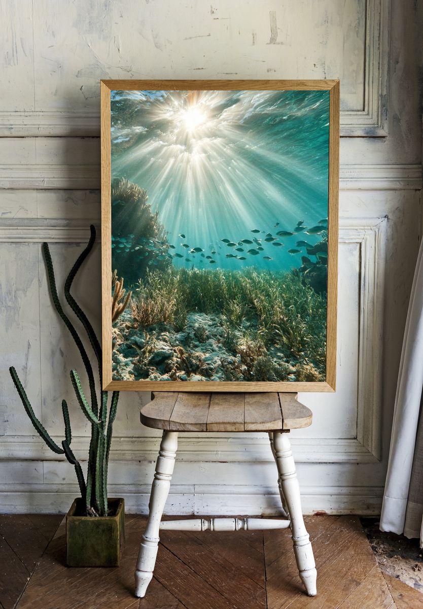 Sunlit Coral Reef Photography Poster. — room view 1