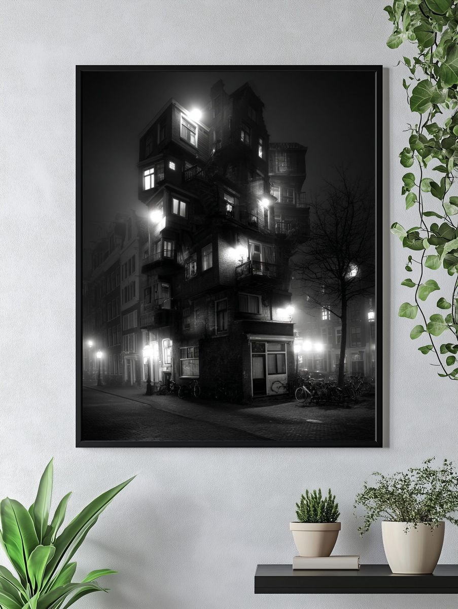 Mysterious Building at Night — Photography Print. — room view 4