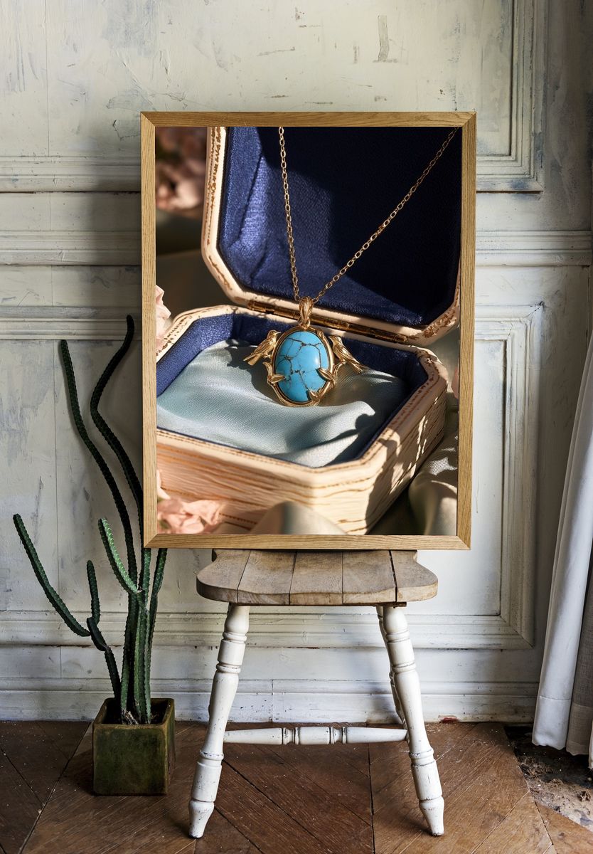 Turquoise Pendant Still Life Poster. room preview