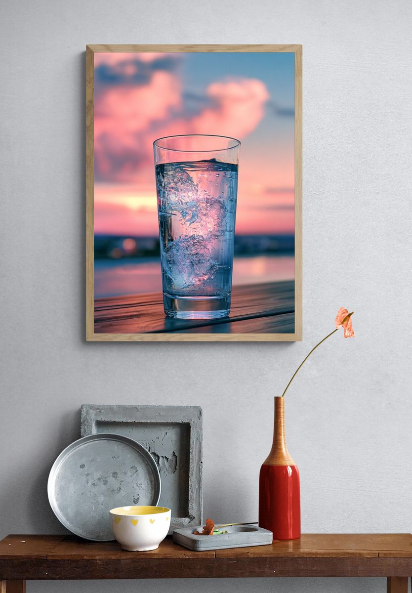Sunset Water Glass Photography Print. — room view 3