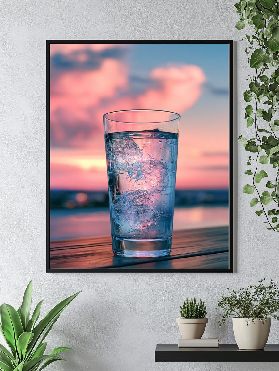 Sunset Water Glass Photography Print. — room view 4