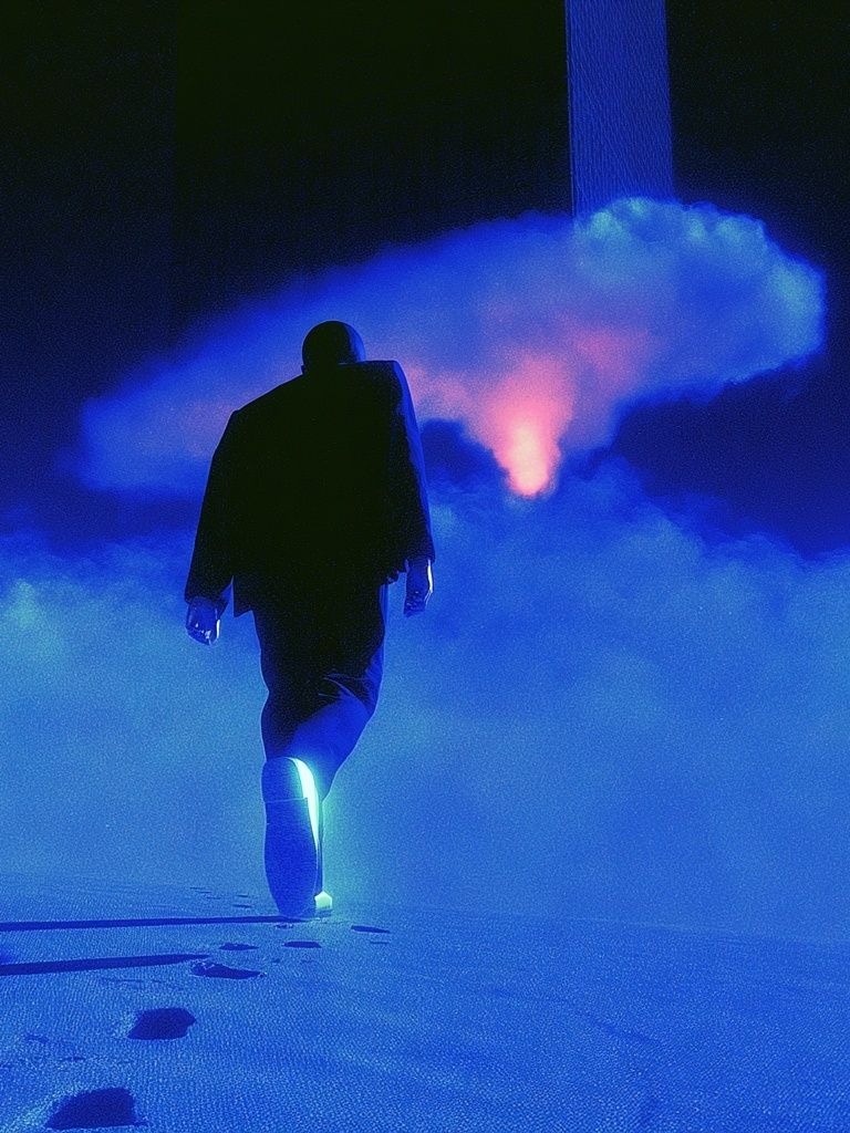 Neon Figure in Blue Fog Poster. poster — photography art