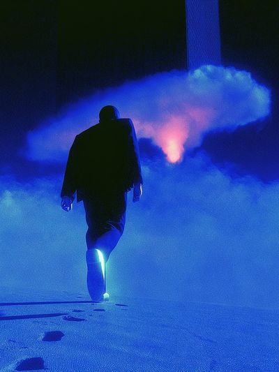 Neon Figure in Blue Fog Poster. poster