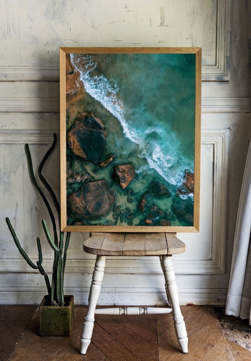 Coastal Rocks Aerial Photography Poster. — room view 1