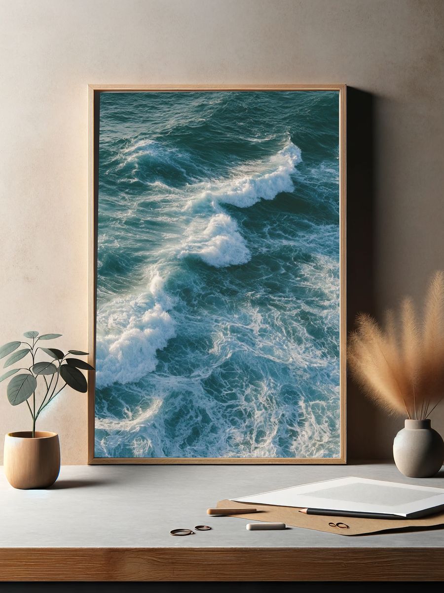 Rolling Ocean Waves Photography Poster. — room view 2