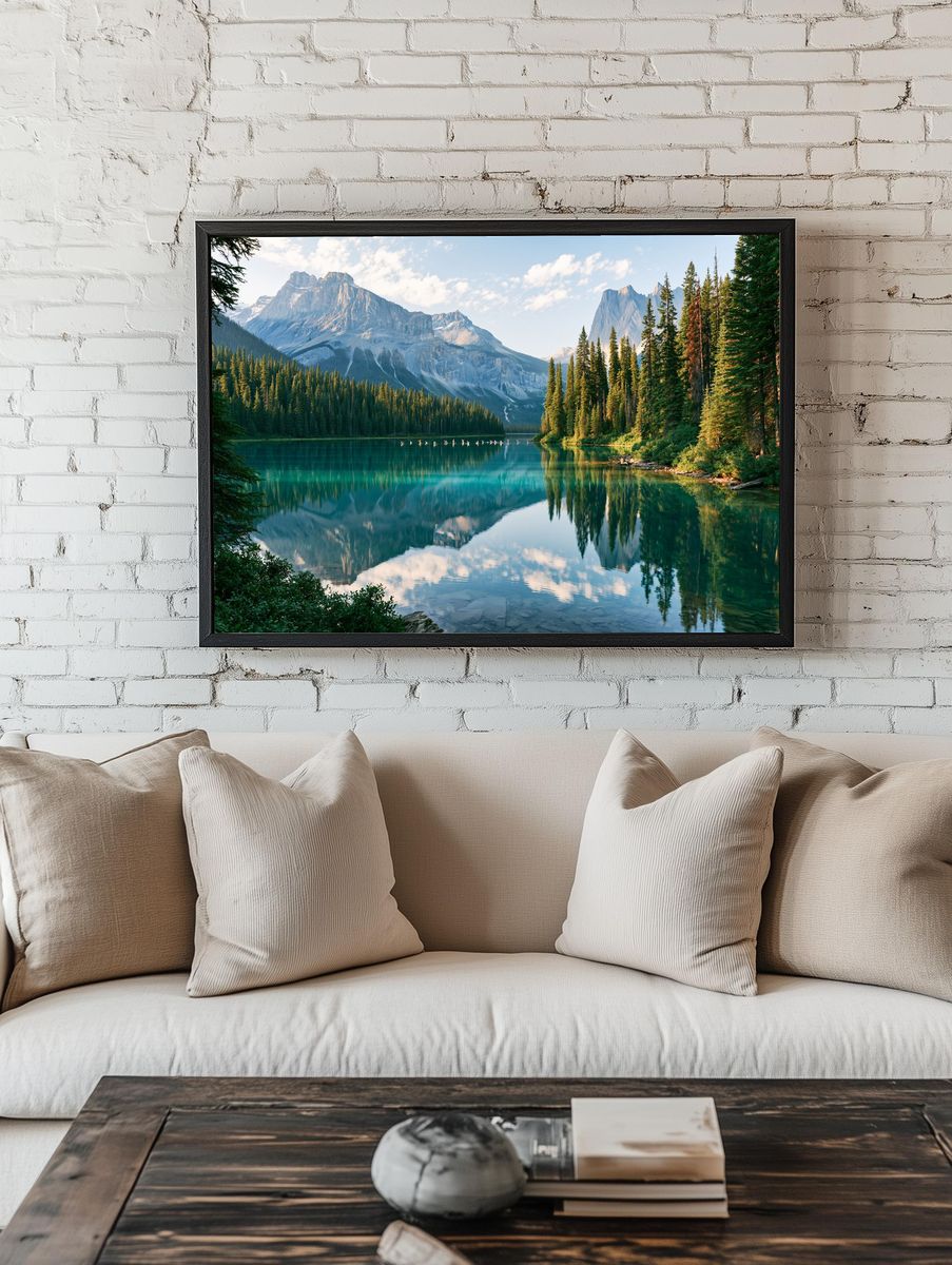 Mountain Lake Reflection Photography Poster. — room view 1