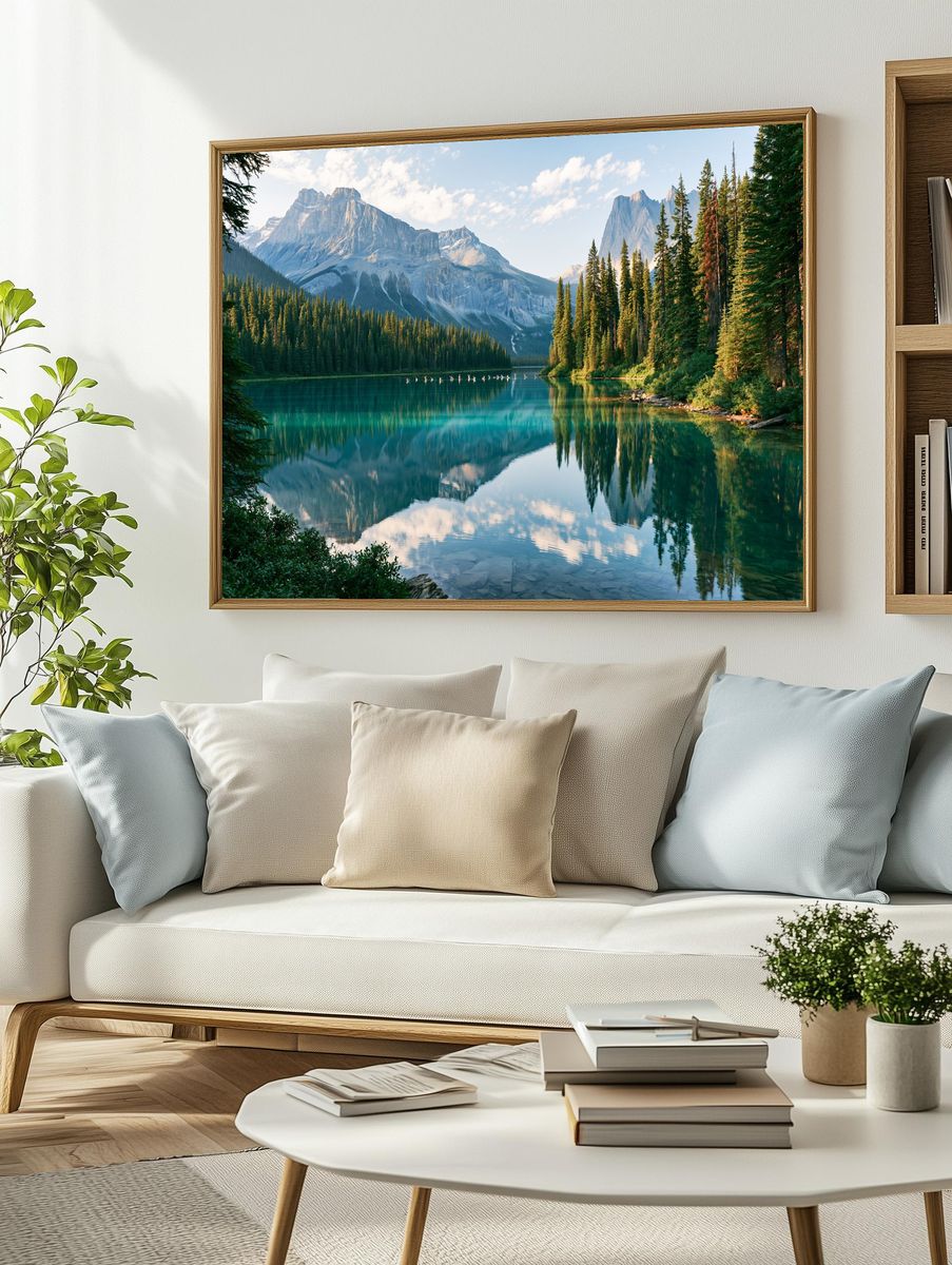 Mountain Lake Reflection Photography Poster. — room view 2