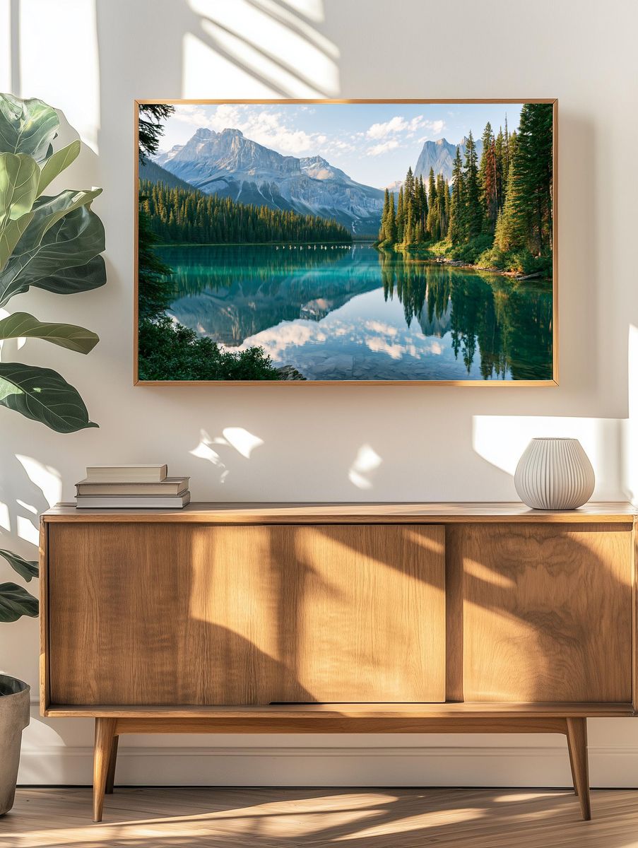Mountain Lake Reflection Photography Poster. — room view 3