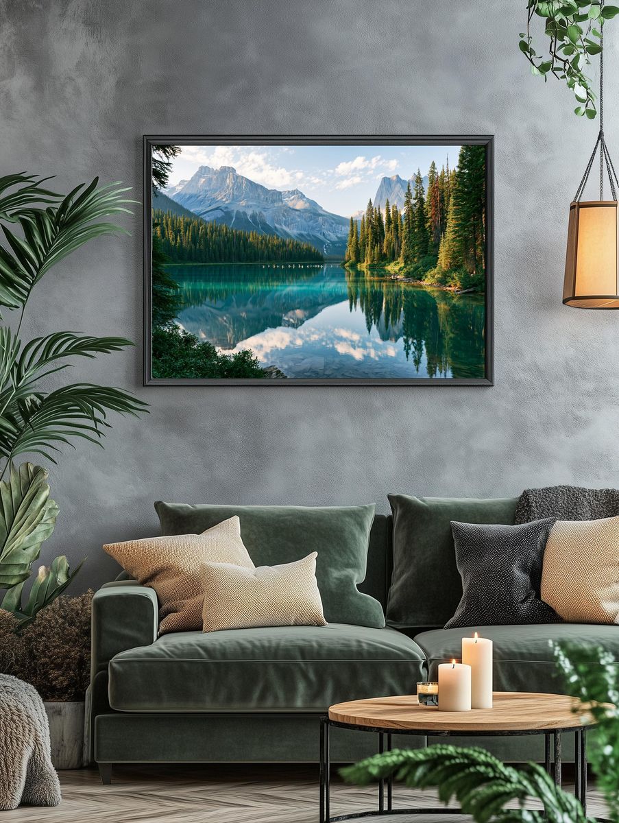 Mountain Lake Reflection Photography Poster. — room view 4