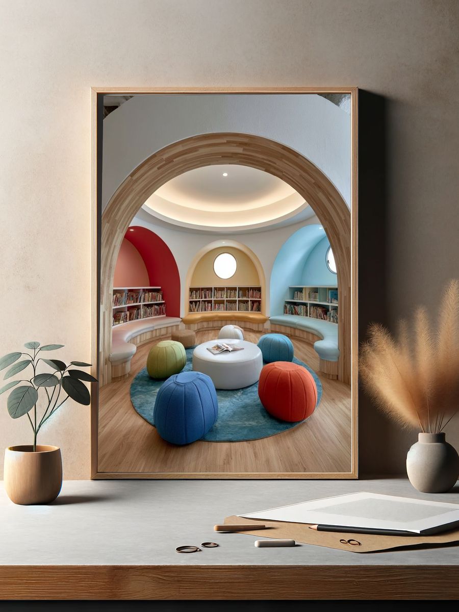 Colorful Kids Reading Nook Photography Poster. — room view 2