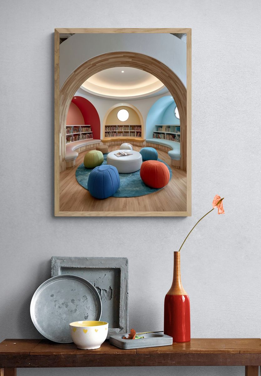 Colorful Kids Reading Nook Photography Poster. — room view 3