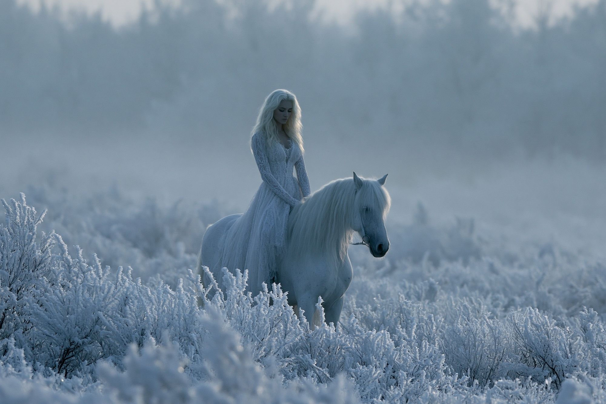 Winter White Horse Portrait Poster. poster detail